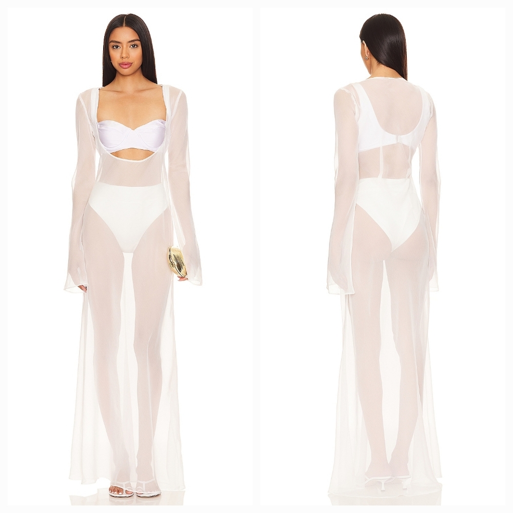 White Sheer Mesh Maxi Dress Cover-Up